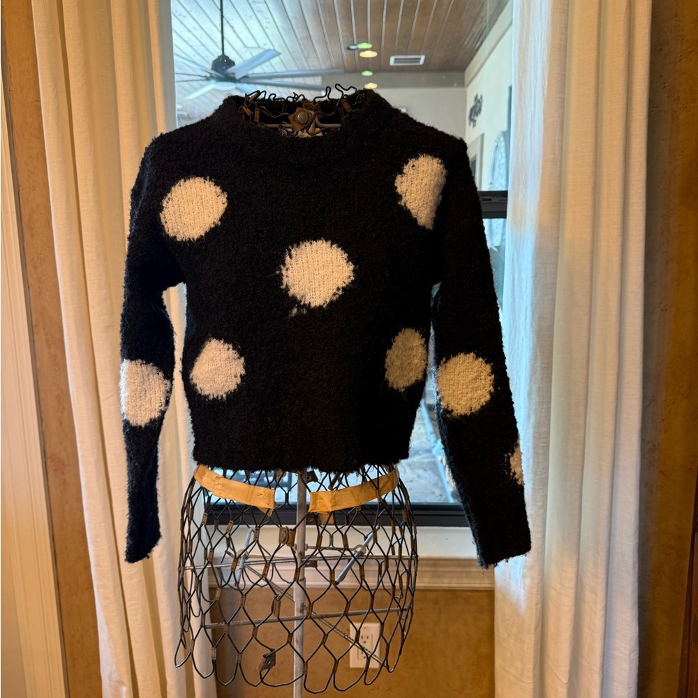 All in Favor Black and White Crew Neck Sweater with Polka Dots